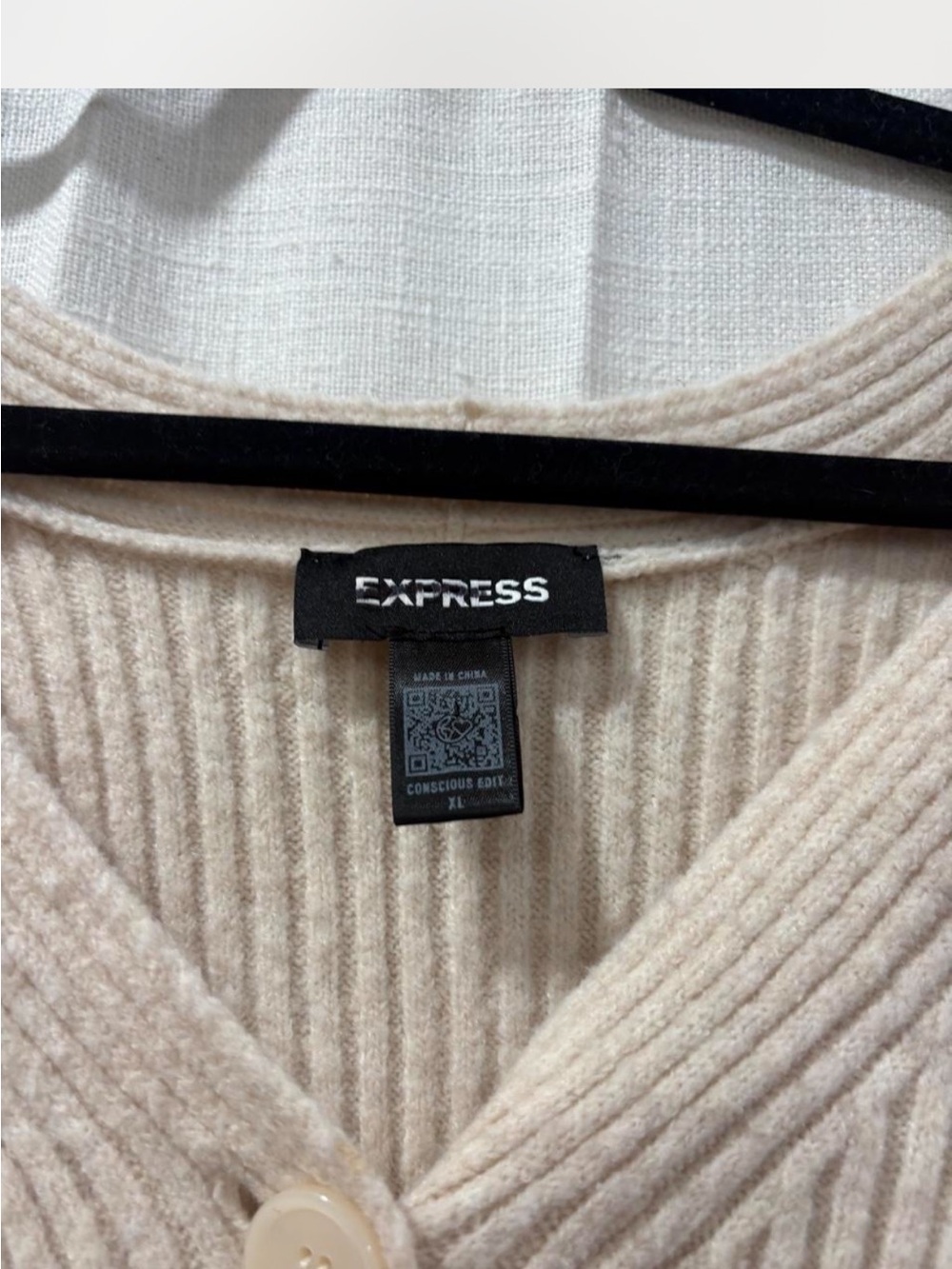 Express Beige Cold-Shoulder Ribbed Button-Front Cardigan - Picture 2 of 3